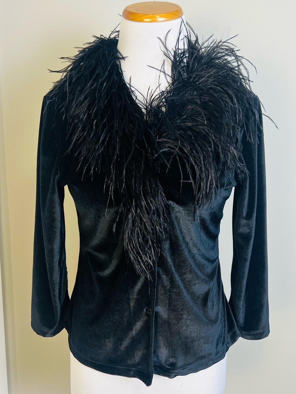 Vintage le chateau Black Velvet Jacket with Feather Trim